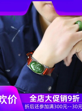 和田玉手环镶嵌碧玉佛手带天然玉石男女款玉器手饰含证书yzf