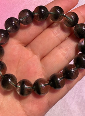 天然巴西绿幽灵聚宝盆男女款手链手串13.5毫米盆形好带微红皮贺