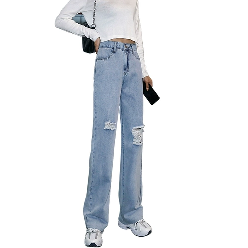 Осенние джинсы, штаны, высокая талия, коллекция 2022, свободный прямой крой, оверсайз