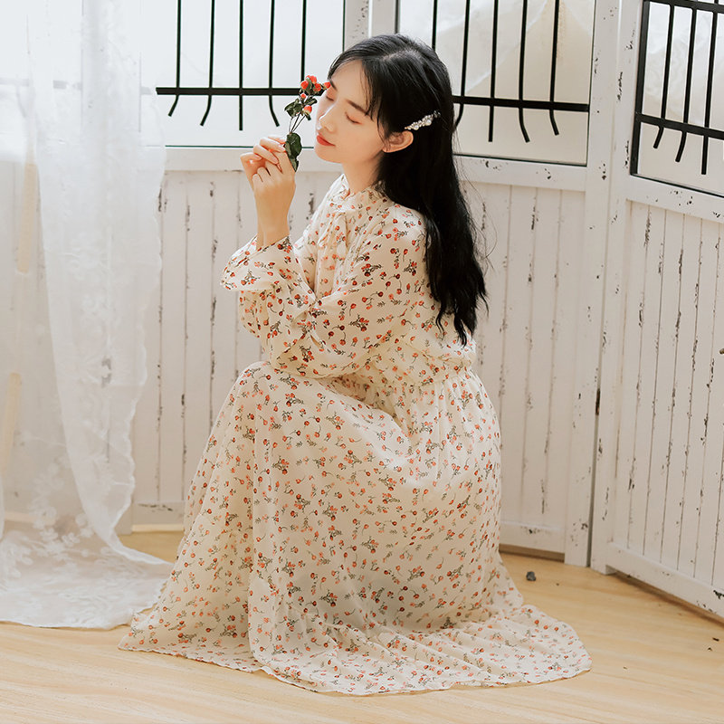 秋冬2020年新款法式桔梗仙女打底裙 姿态玫瑰连衣裙