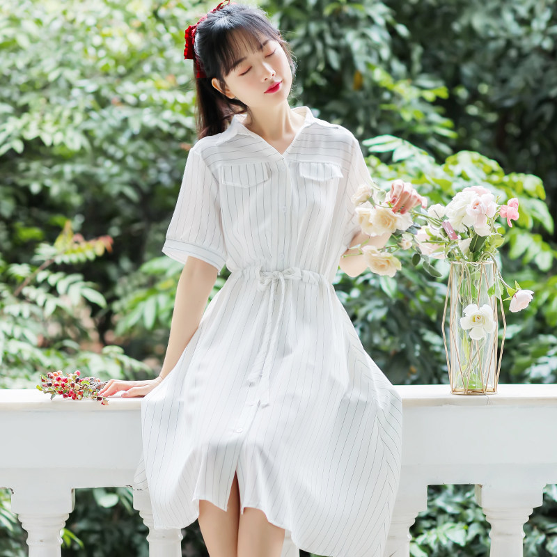 女夏设计感小众收腰显瘦气质衬衫裙 姿态玫瑰连衣裙