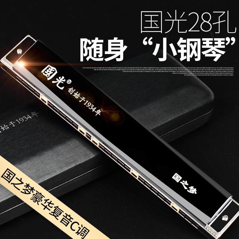 吉悦乐器专营店国光国之梦28孔口琴复音C调初学者学生儿童成人入门专业演奏级琴0