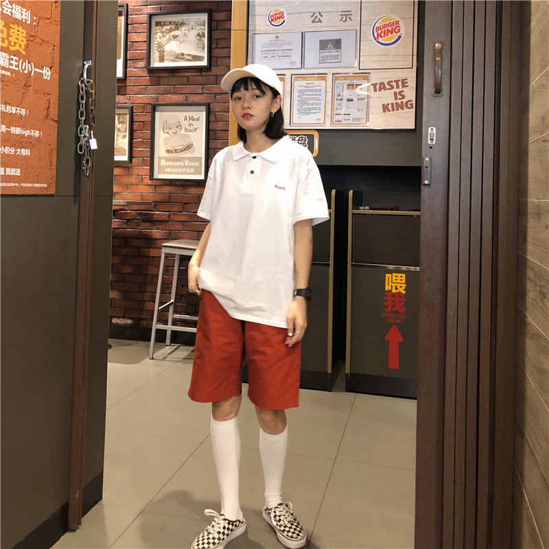 cec超火ins潮港风宽松2019 polo衫 红续T恤