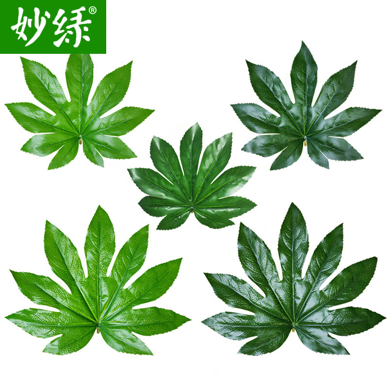 仿真八角金盘叶水果店装饰绿叶假大树叶芭蕉草坪果蔬草皮垫大叶子-图2