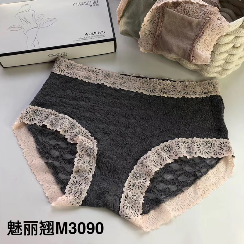 魅丽翘三条装全棉裆内裤女蕾丝性感魅惑中腰三角裤头夏季薄款透气 - 图1