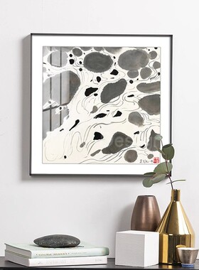 吴冠中客厅抽象艺术装饰画高级感餐厅玄关橙色挂画正方形轻奢壁画