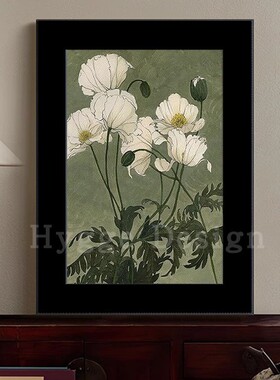 侘寂风日式客厅装饰画高级感卧室餐厅壁画中古白色花卉玄关挂画