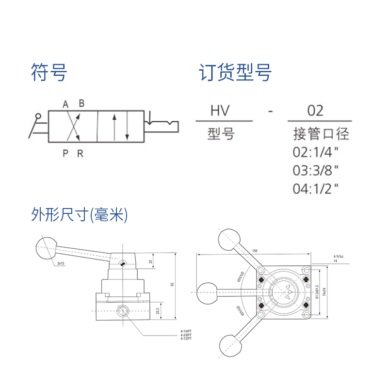 BLCH百灵气动手转阀HV-02印刷机换向气阀HV-03/HV-04接口2分/3分