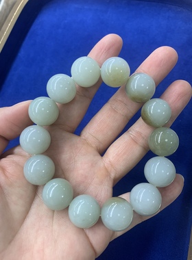 新疆和田玉且末玉青白玉手链圆珠手串91克卡16mm14颗圆珠