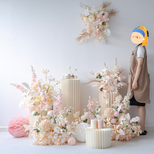 香槟色花艺地排花花球套装 婚礼活动仪式生日宴酒店布置仿真假花