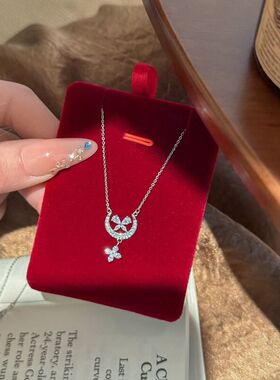 S925纯银满钻月亮四叶草项链女温柔风精致镶锆石锁骨链2026年新款