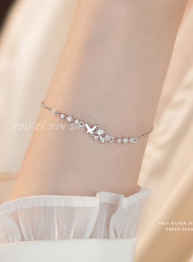 纯银闪钻蝴蝶手链女森系送女友