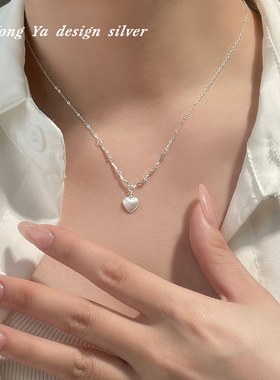 S999足银爱心拉丝项链女