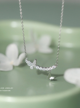 S925纯银小清新锆石蝴蝶项链女