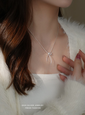 纯银蝴蝶结丝带项链女轻奢小众