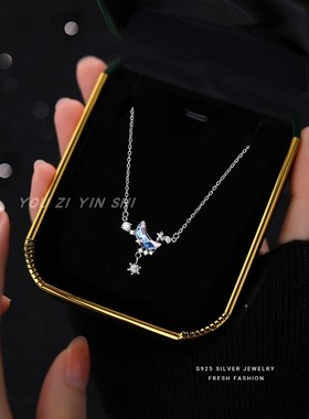 纯银星月项链女学生流苏锁骨链