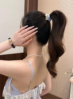 2026夏季新款彩钻花朵珠珠牛奶丝发圈不伤发扎马尾头绳高弹力发圈