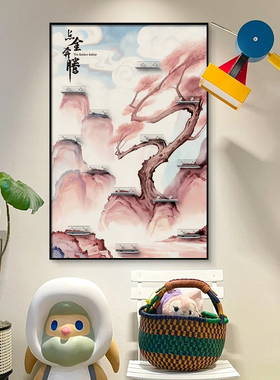 泡泡玛特展示盒架点金奔腾盲盒收纳挂画立体装饰画马年墙上相框画