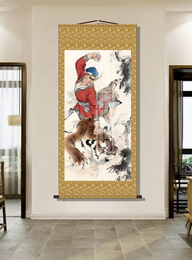 武松打虎图水浒人物武松农村堂屋家用墙画客厅国画中堂装饰卷轴画