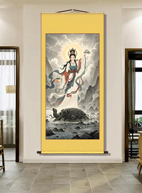 女娲娘娘画像挂画女娲补天图托天老母神像三皇五帝客厅背景墙卷轴