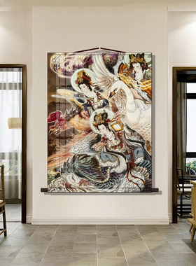 三宵娘娘画像碧霄云霄琼宵三仙姑挂画客厅玄关供奉三尺三卷轴挂画