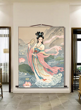 洛神图 洛水女神画像 中式神话仙女神像画 复古仕女美女卷轴挂画