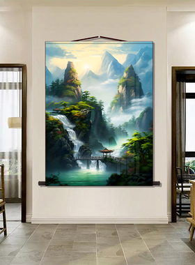 仙家堂口山水画堂单风景画东北暗堂亭子小桥流水挂画无活物有太阳
