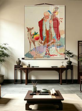 寿星挂画南极仙翁画像卷轴画寿比南山老人祝寿画农村墙面装饰挂画