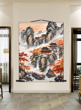 仙堂背景佛堂无动物活物山水画仙家背景堂口亭子贴画装饰壁纸贴纸