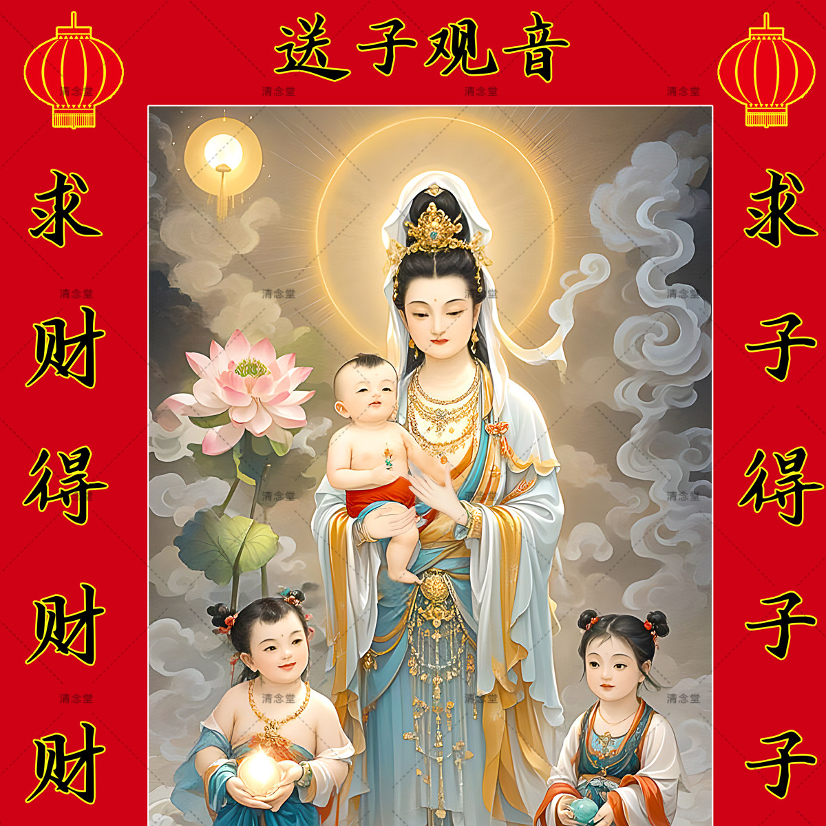 送子观音结缘画像子孙娘娘子孙圣母广嗣元君像挂画客厅家用装饰画,淘宝优惠券,粉丝福利购,淘宝优惠卷