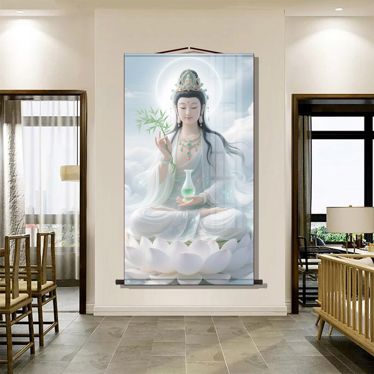 观音菩萨画像客厅书房走廊沙发背景墙玄关装饰画结缘观音卷轴挂画,淘宝优惠券,粉丝福利购,淘宝优惠卷