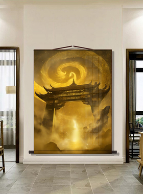 仙家挂画南天门仙境亭台楼阁佛道仙堂口风景画无动物风水画卷轴画