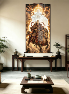 九天应元雷声普化天尊卷轴画雷祖像中式客厅堂口庄严丝绸装饰挂画