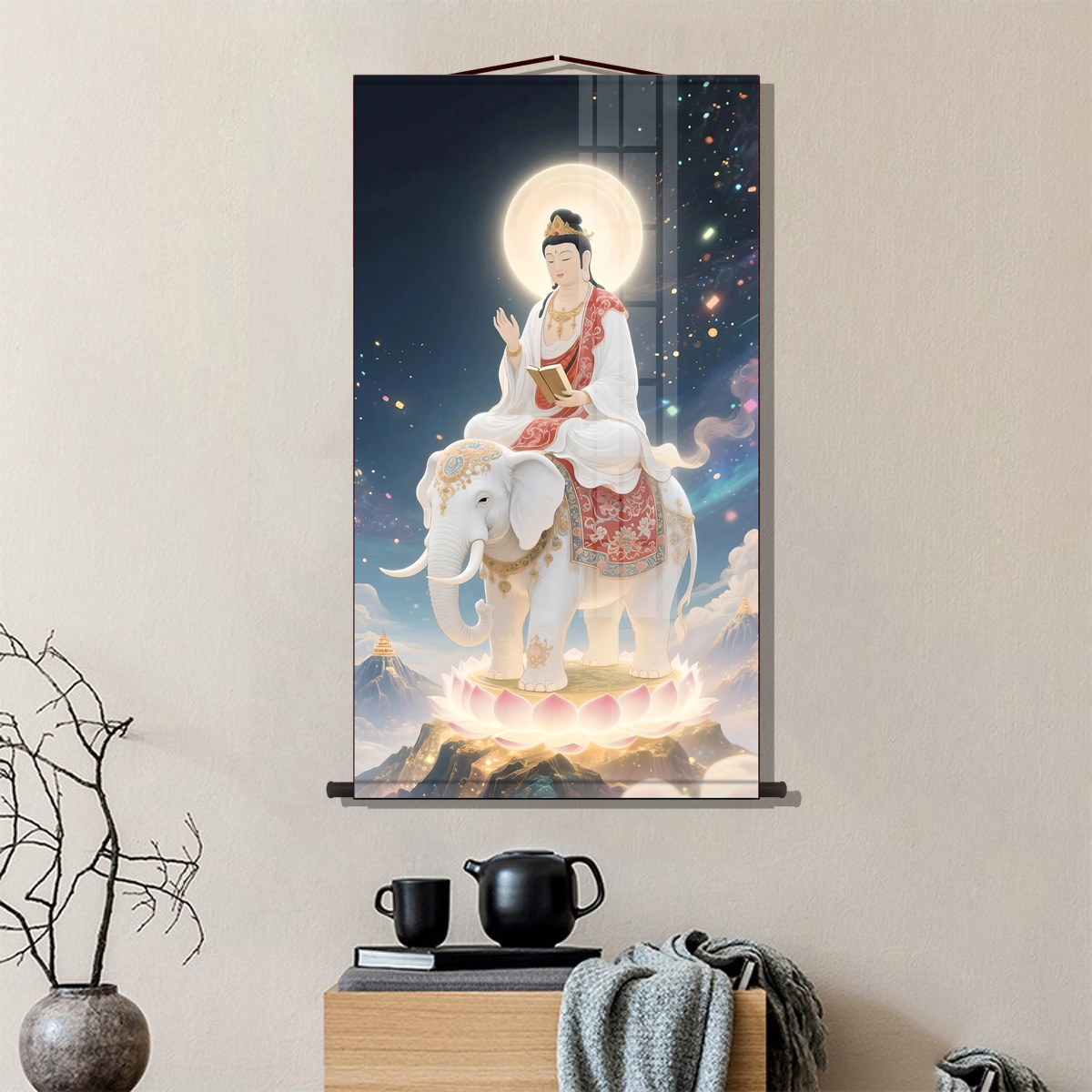 普贤菩萨画像客厅书房玄关挂画墙壁装饰画走廊沙发背景墙卷轴挂画,淘宝优惠券,粉丝福利购,淘宝优惠卷