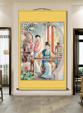 新中国绘画黛玉抚琴樊梨花梁祝化蝶十八相送吕布貂蝉挂画丝绸画