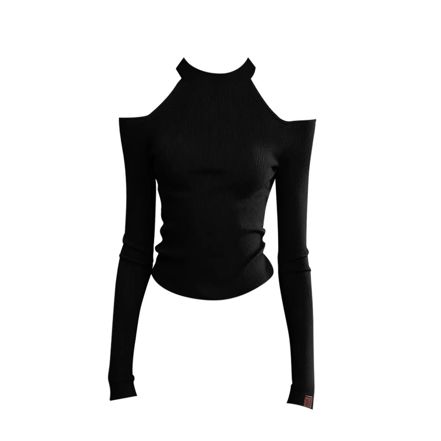 黑色一字肩挂脖显瘦长袖T恤女秋冬甜辣chic修身短款内搭针织上衣,淘宝优惠券,粉丝福利购,淘宝优惠卷