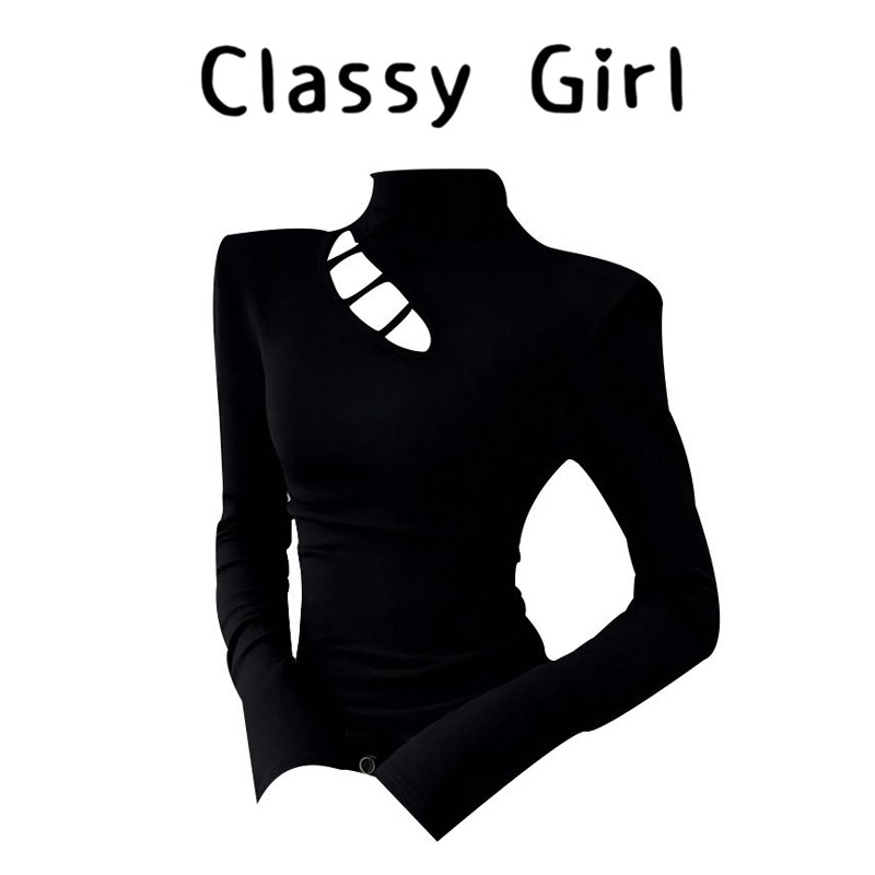 秋冬辣妹镂空半高领磨毛加绒打底衫女内搭不规则正肩长袖t恤上衣,淘宝优惠券,粉丝福利购,淘宝优惠卷