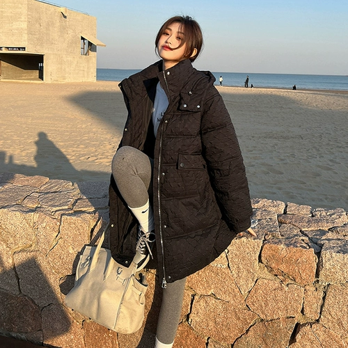 Шахматы, пуховик с пухом, сексуальная длинная куртка, коллекция 2022, в корейском стиле, средней длины