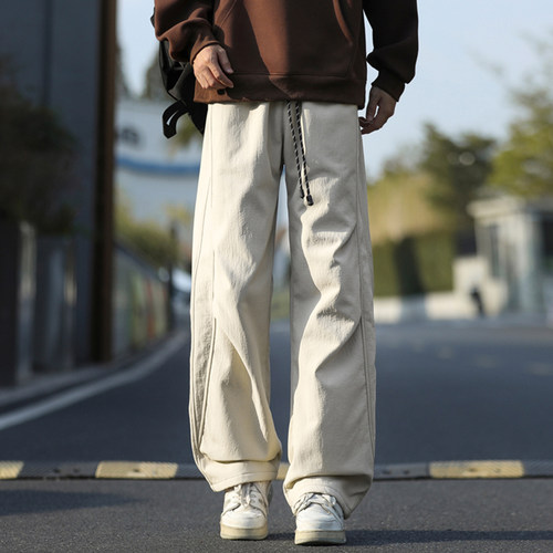 美式加绒伞兵裤男秋冬季2025新款加厚防风潮牌宽松阔腿直筒休闲裤 - 图0