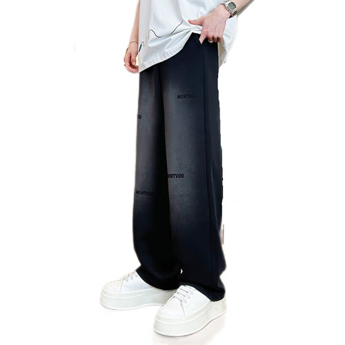 加绒裤子男款秋冬季2025新款渐变色潮流运动宽松直筒男士休闲长裤 - 图3