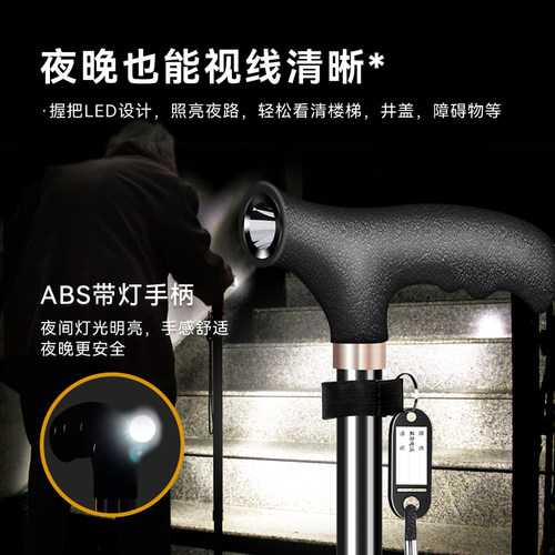 医用拐杖老人拐杖防滑轻便手杖四脚伸缩老年人拐杖拐棍行走助步器 - 图1