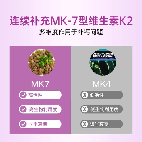 【U先】科立纯进口维生素D3K2助钙吸收高活性性K2-mk7含片通用 - 图2