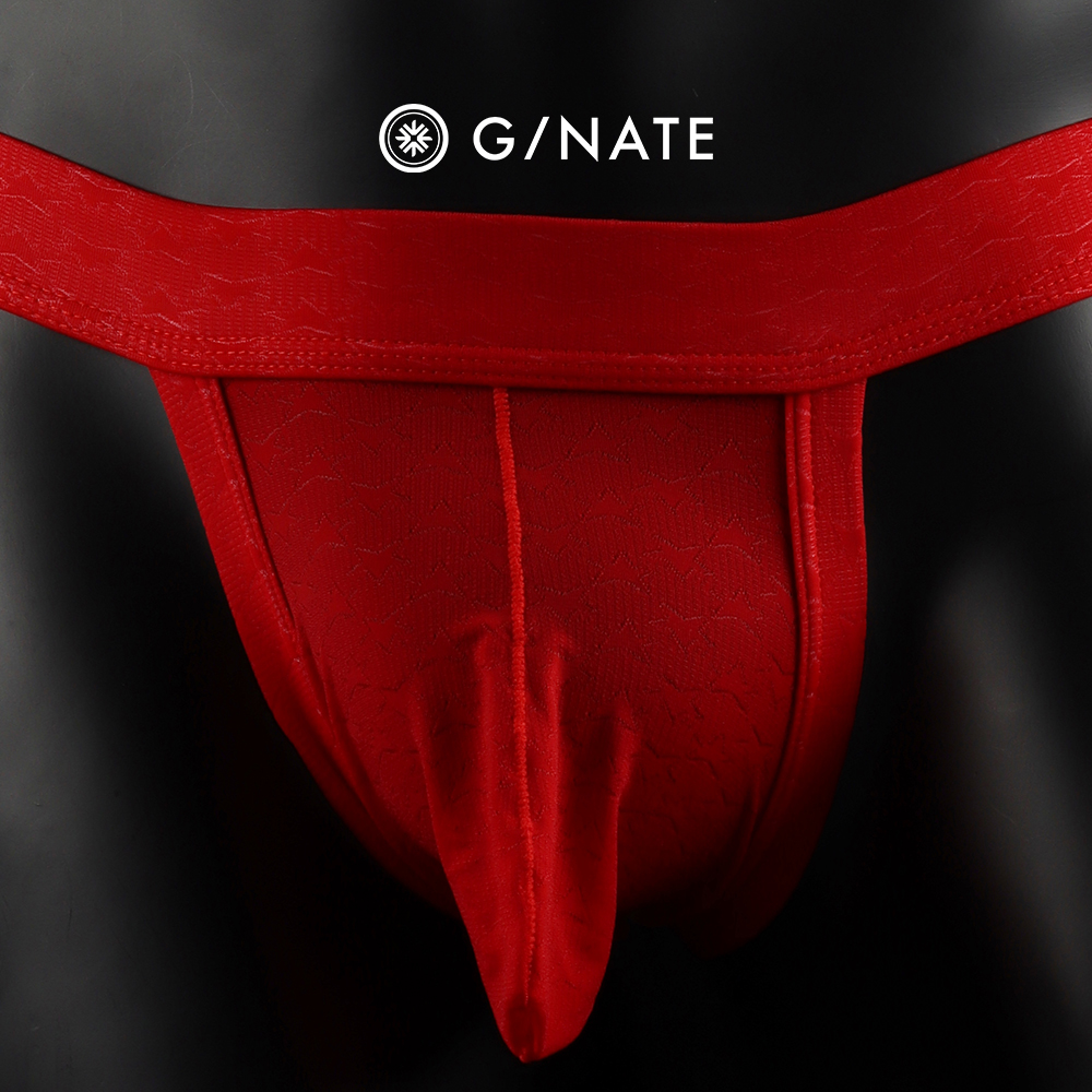 GNATE及图 蕾丝低腰双丁内裤 青年潮流男士透气简约红色丁字裤 - 图1
