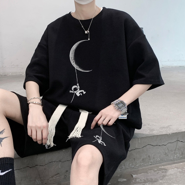 Heavy Walv Ge Ge Ge Ge Skin Set Boys Summer Fashion Two -piece Hong Kong -style short -sleeved shorts with a set