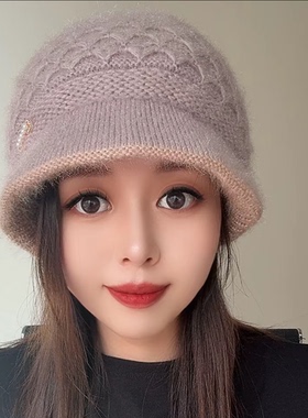 中老年人帽子女冬季新款妈妈毛线帽老人奶奶婆婆冬天加绒保暖棉帽