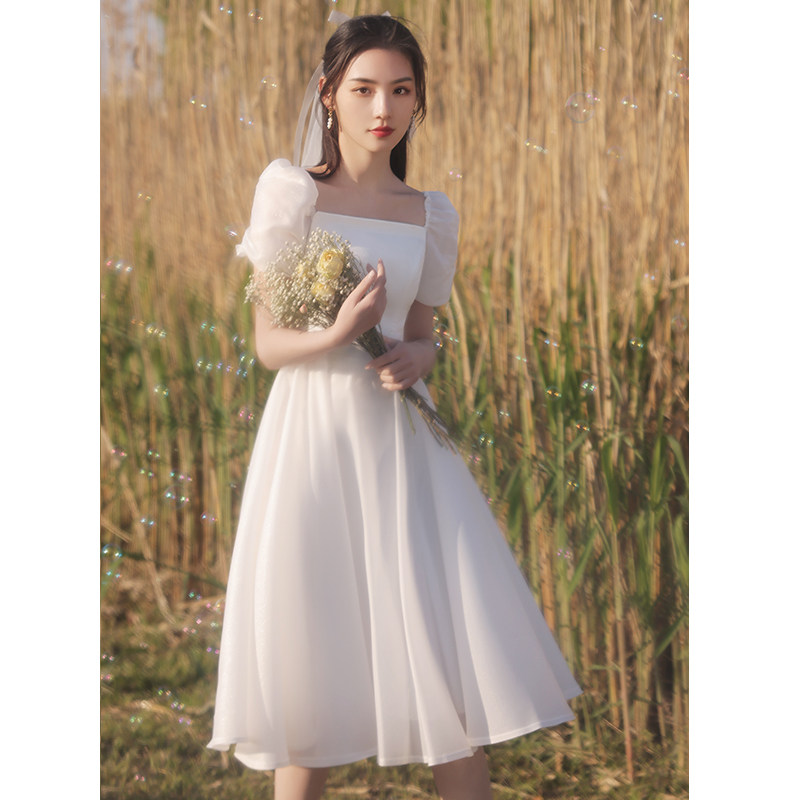 白色法式轻婚纱女领证登记连衣裙 玫意印象礼服/晚装