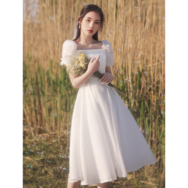 白色法式轻婚纱女领证登记连衣裙 玫意印象礼服/晚装