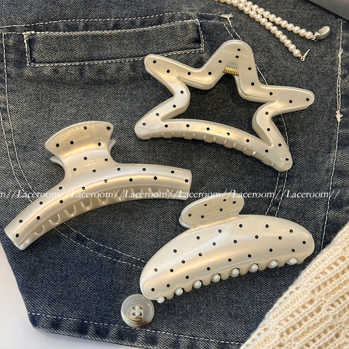 法式高级感波点千金抓夹小众甜美大号后脑勺鲨鱼夹子简约优雅发夹 - 图2