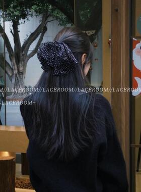 法式复古波点蝴蝶结抓夹气质百搭马尾夹半扎发后脑勺鲨鱼夹发饰女