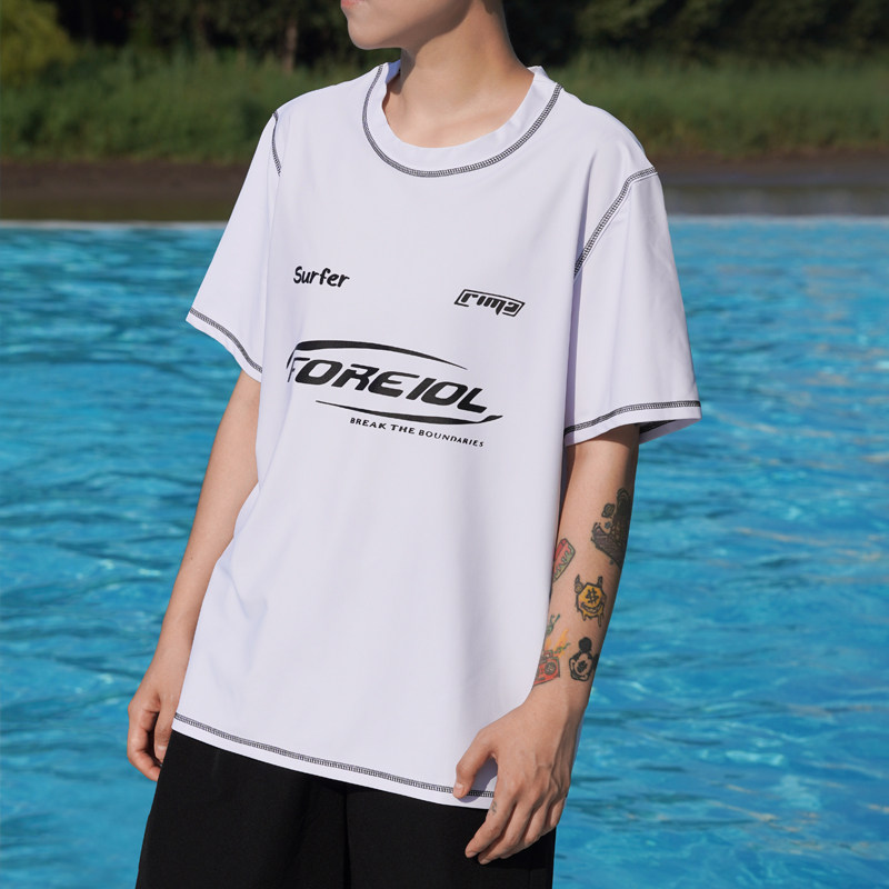 Le束胸泳衣T恤短袖加强绷带防晒大码泳衣中性女学生宽松保守 - 图3